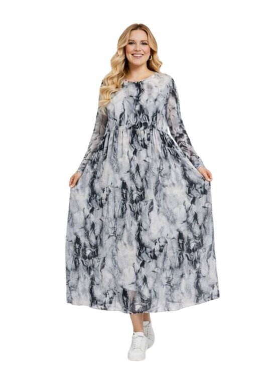 Dresses & Skirts - Plus Size 2X Marble Print Maxi Dress NWOT Long Sleeve Cotton Rayon Flowy